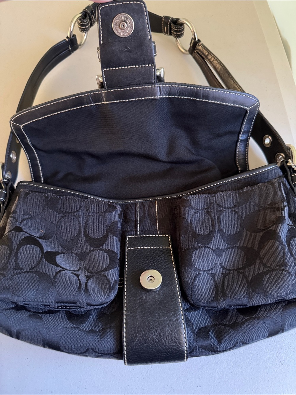 Coach Black Signature Canvas Shoulder Bag with Braided Strap Accent - Picture 2 of 6